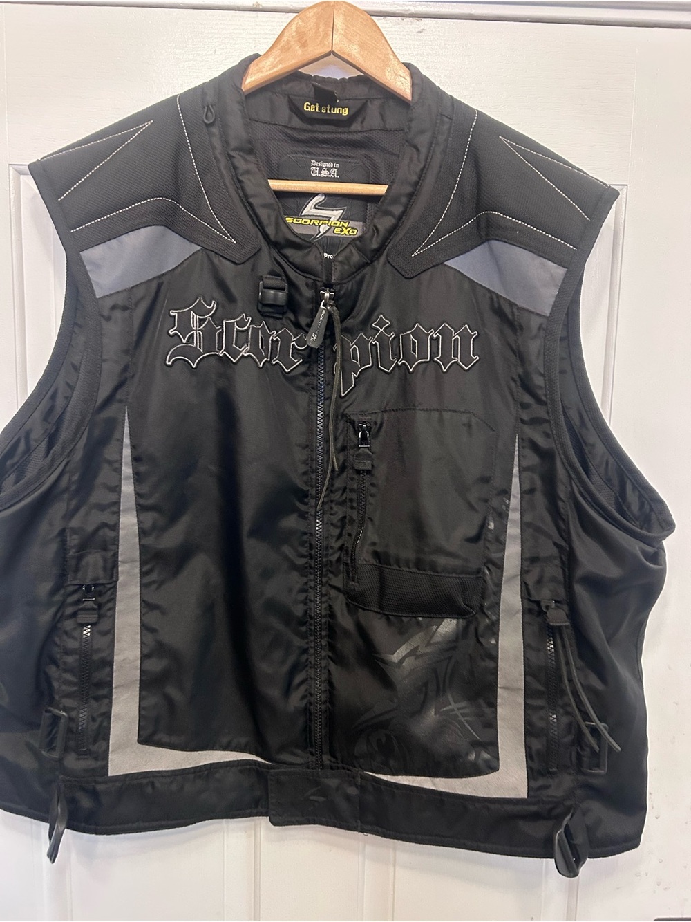 Scorpion Exo Get Stung Motorcycle Black Full Zip Riding Vest Sz XL-2XL